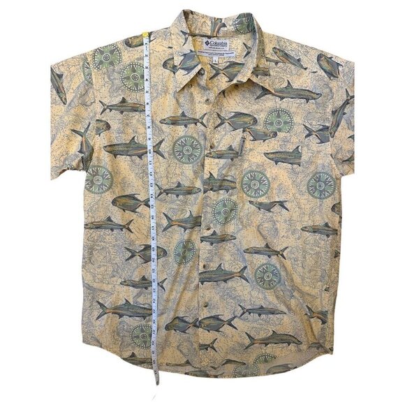 Columbia Fishing Print Shirt Button Up Short Sleeve Outdoor Camp Shirt sz L - Picture 6 of 8